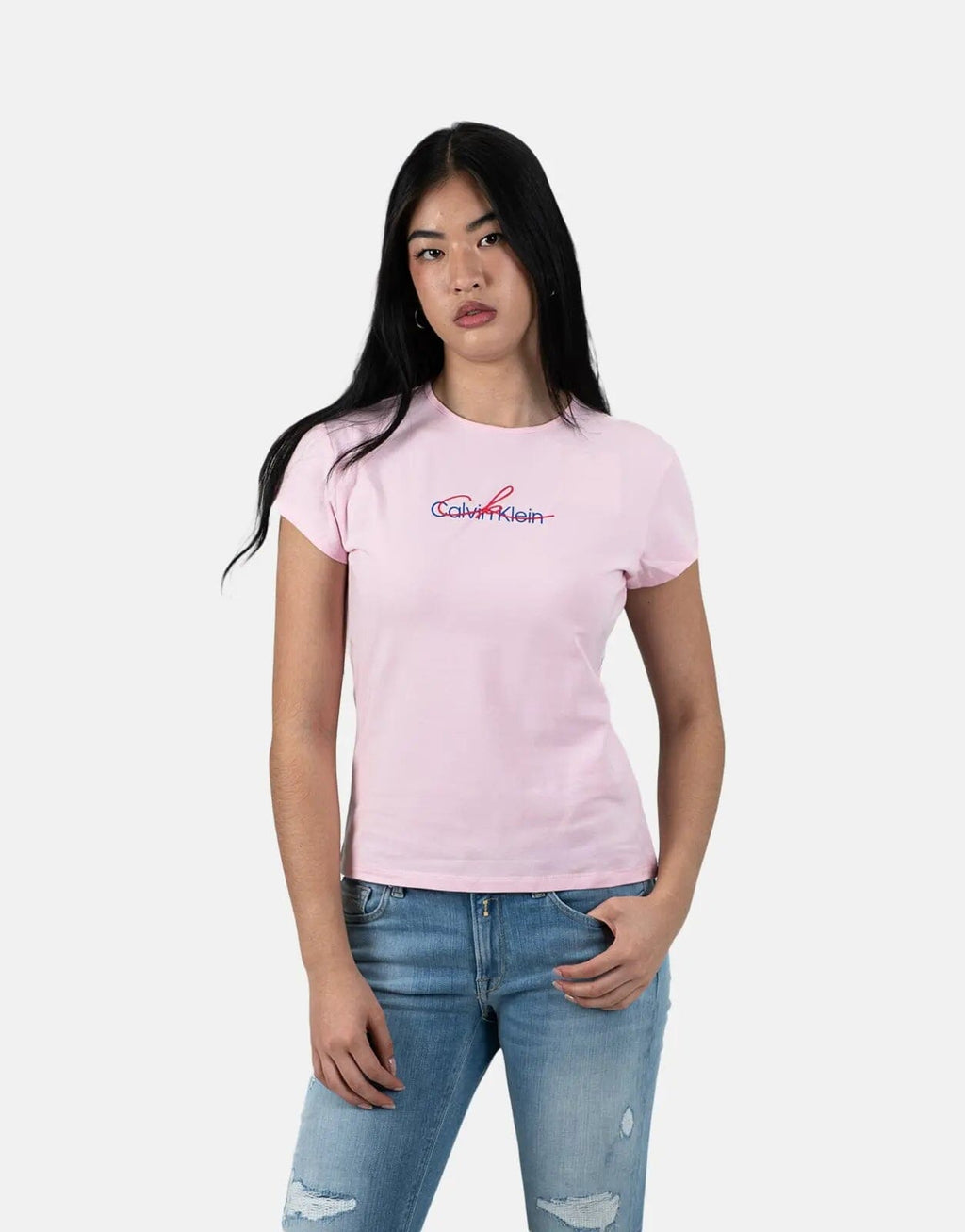 Calvin Klein Slim Script CK Logo Pink T-Shirt