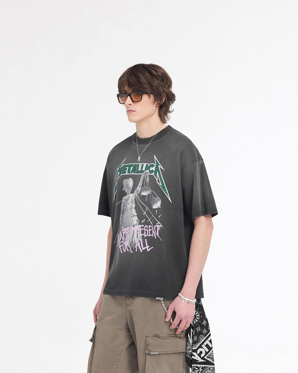 Represent X Metallica Justice T-Shirt - Stained Black