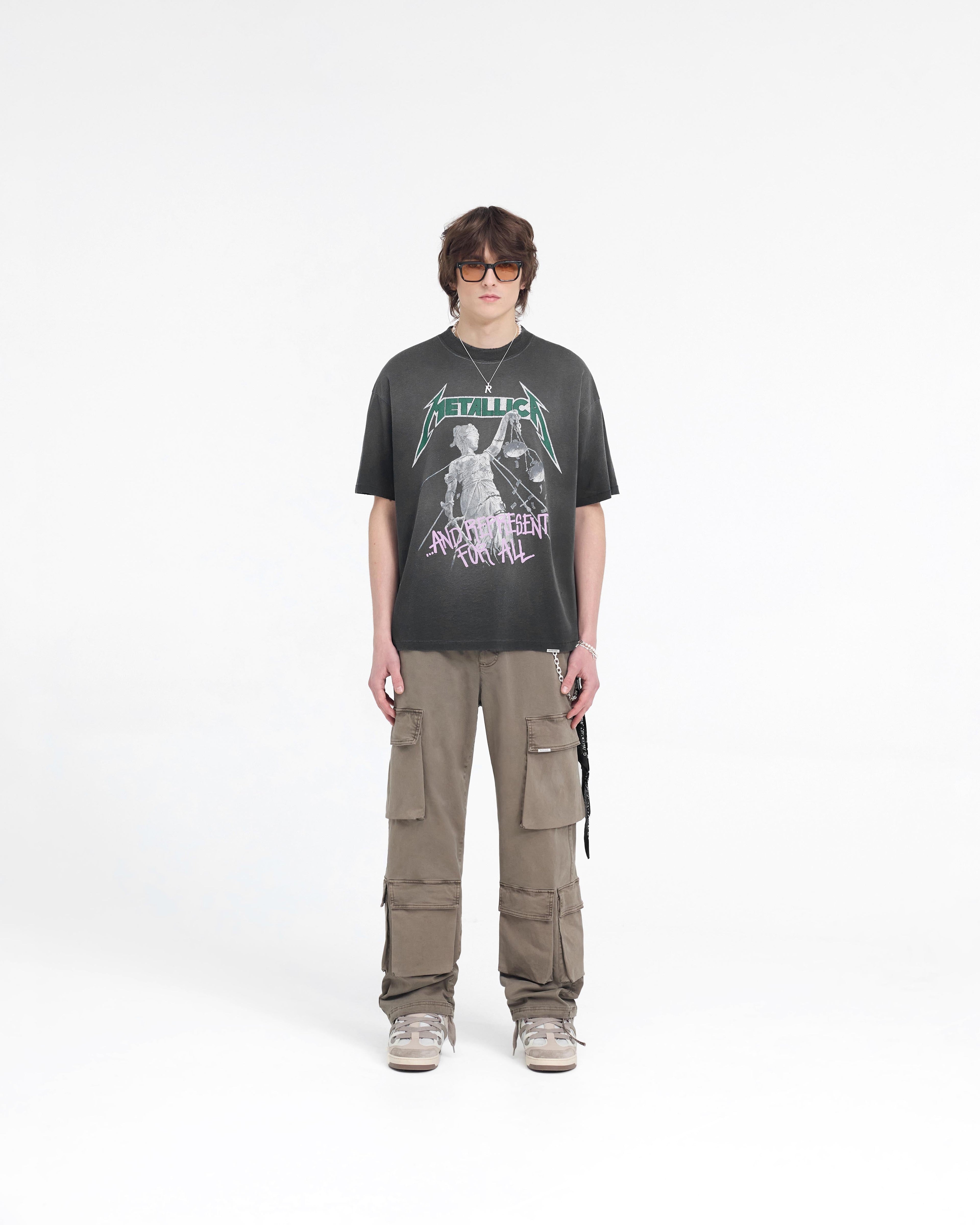 Represent X Metallica Justice T-Shirt - Stained Black