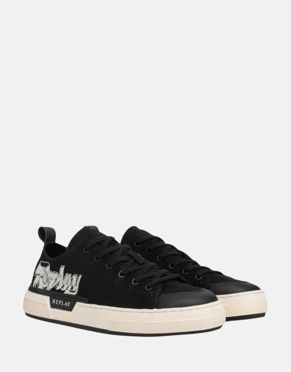 Replay Raily Low Graffiti Black Sneakers