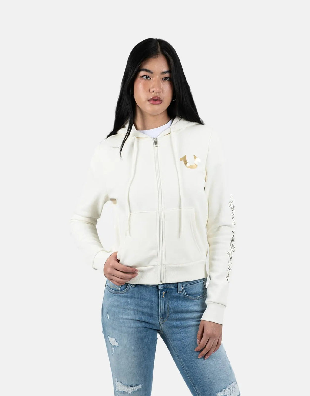 True Religion HS Script Zip Off White Hoodie