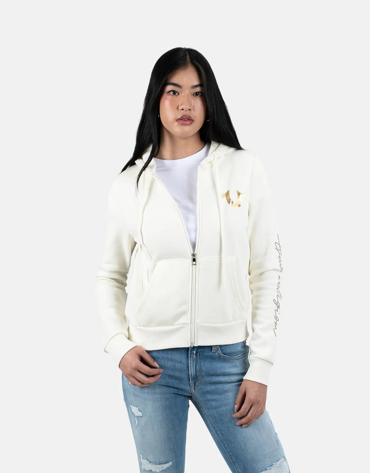 True Religion HS Script Zip Off White Hoodie