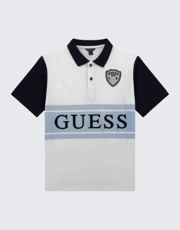 Guess Oversized Short Sleeve Polo Shirt  White Kids