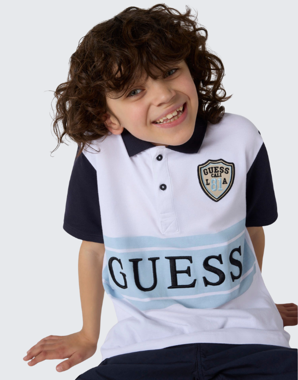 Guess Oversized Short Sleeve Polo Shirt  White Kids