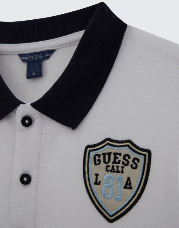 Guess Oversized Short Sleeve Polo Shirt  White Kids